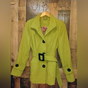Indigo Saints Green Belted Winter Pea Coat Size Large Women's Button Front
